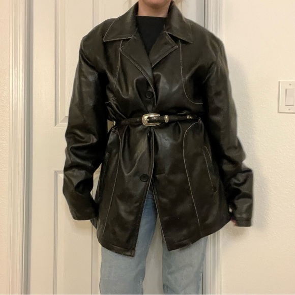 BC Ethic Faux Distressed Long Leather Jacket - Picture 1 of 9